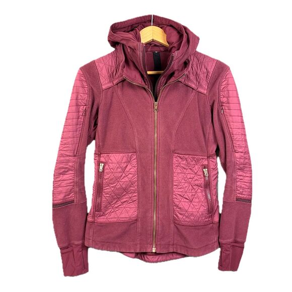 Lululemon Fleecy Keen Jacket III Women’s 6 Wine Berry Removable Hood Thumbholes - Picture 1 of 5